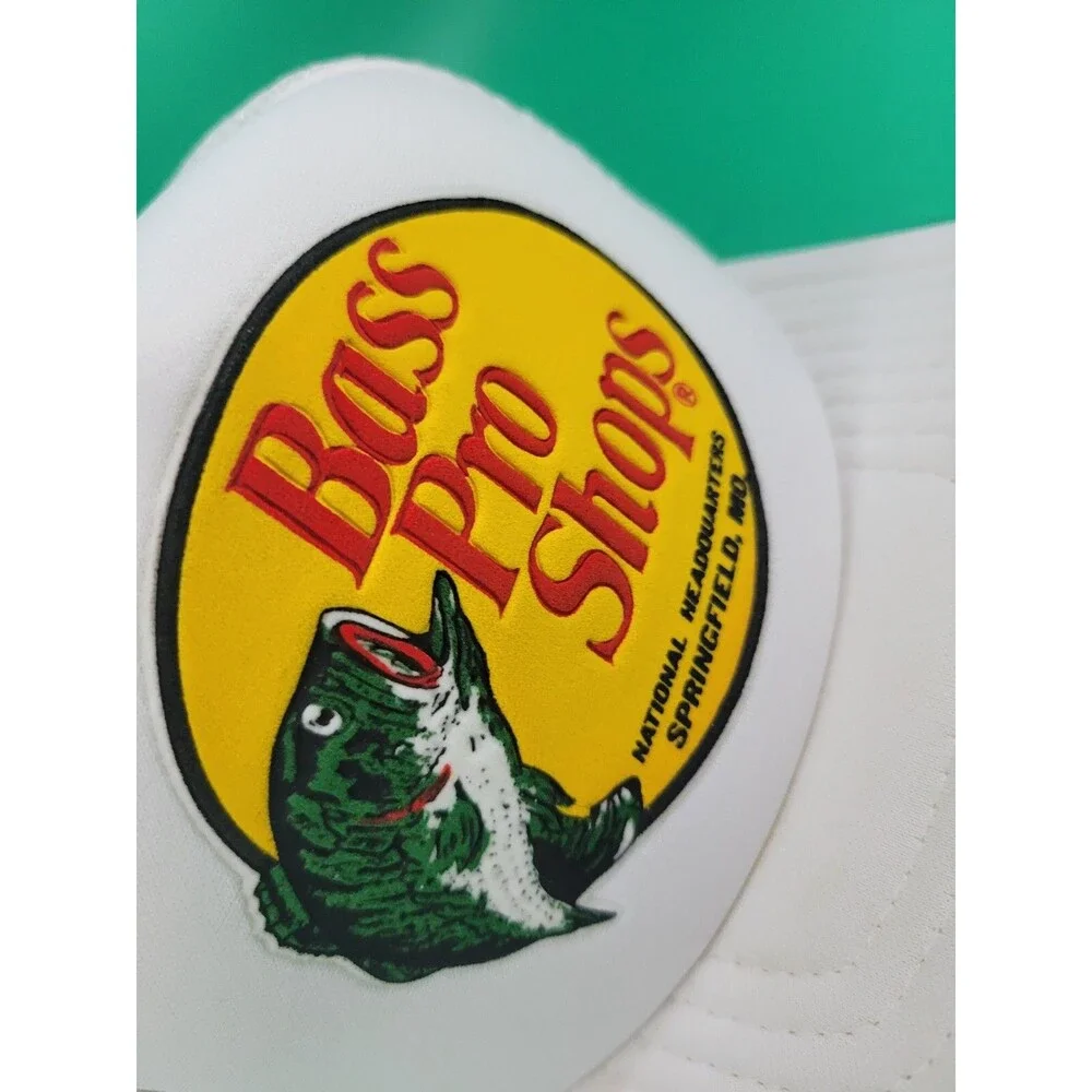 Vintage Bass Pro Shops Mesh Snapback Trucker Hat Cap - National HQ - WHITE